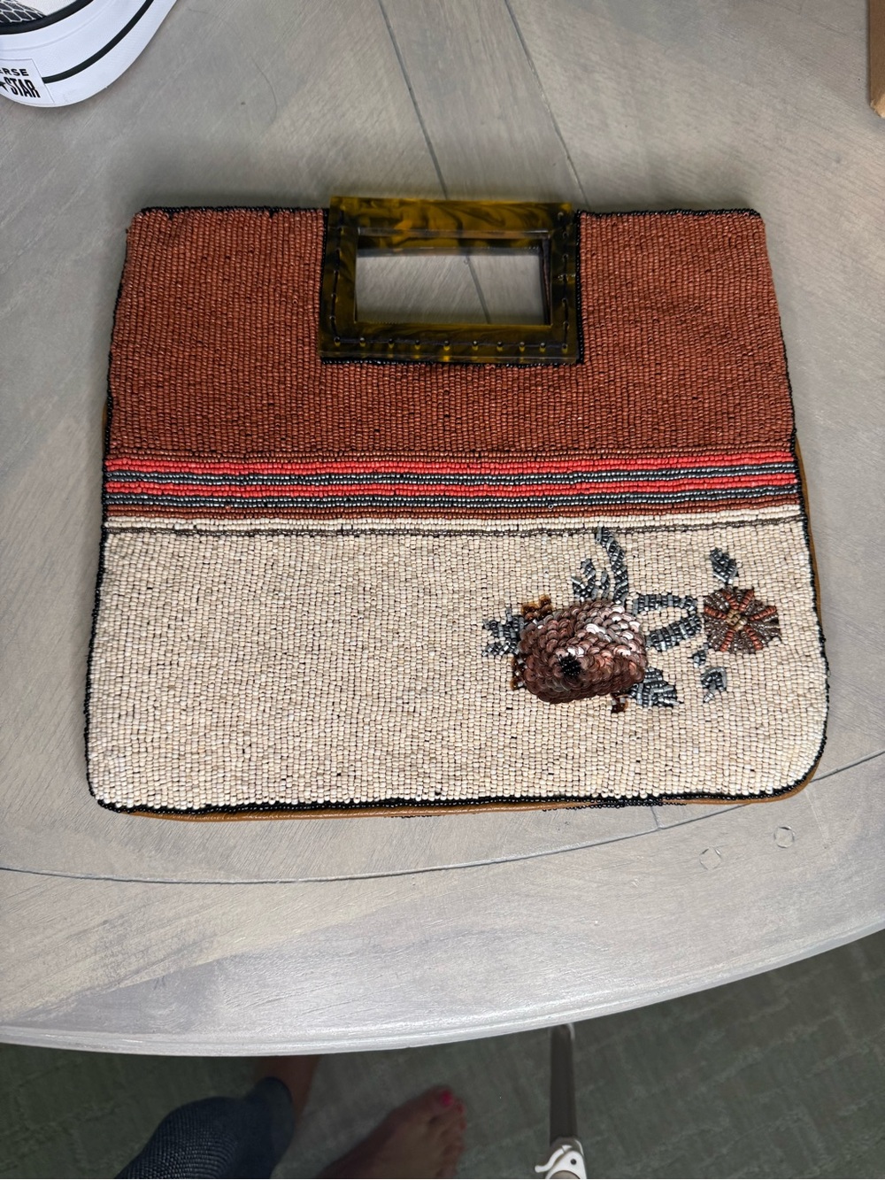 Anthropologie Black & Rust Beaded Floral Patchwork Clutch - Picture 3 of 12